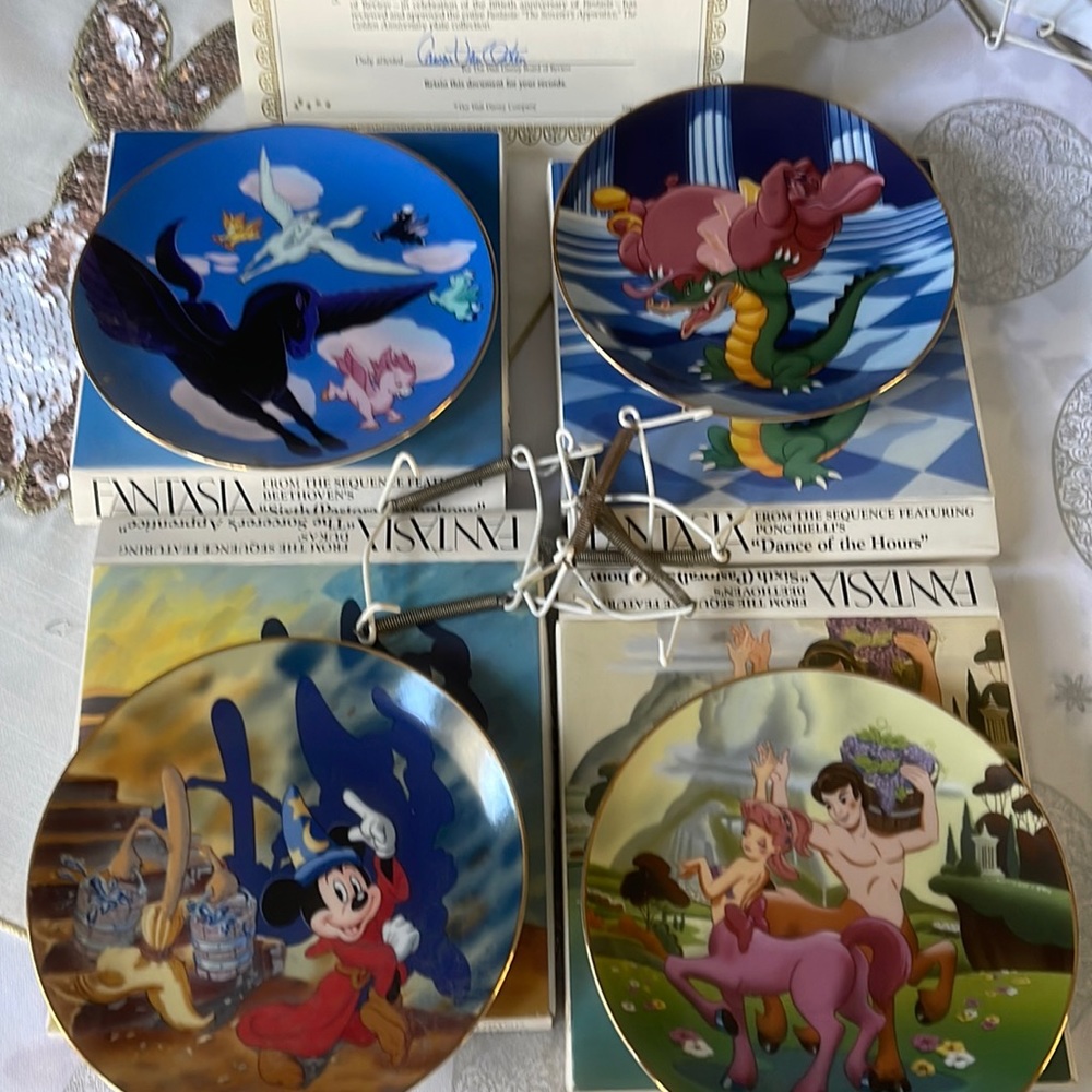 Disney Fantasia 50th anniversary 4 plate collection with boxes Perfect condition